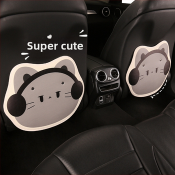 Προστατευτικό πλάτης καθίσματος αυτοκινήτου από PU δέρμα, με γέμισμα από σπόγγου, μοτίβο γάτας με ακουστικά, για όλες τις εποχές