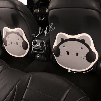 Προστατευτικό πλάτης καθίσματος αυτοκινήτου από PU δέρμα, με γέμισμα από σπόγγου, μοτίβο γάτας με ακουστικά, για όλες τις εποχές