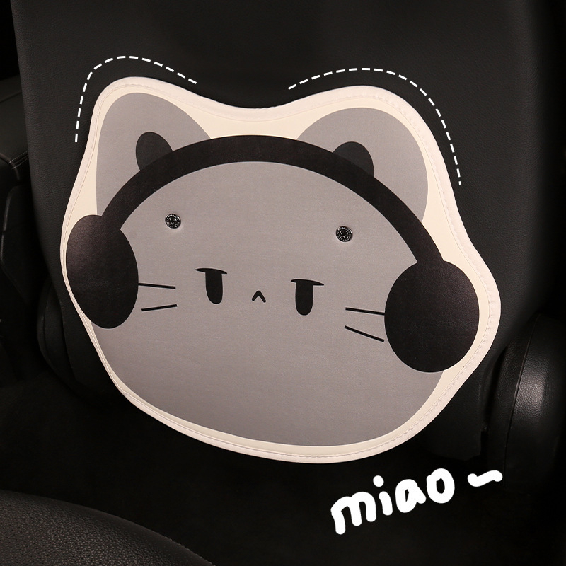 Προστατευτικό πλάτης καθίσματος αυτοκινήτου από PU δέρμα, με γέμισμα από σπόγγου, μοτίβο γάτας με ακουστικά, για όλες τις εποχές