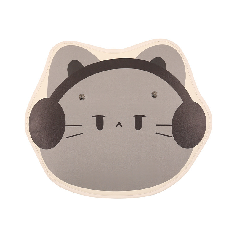 Προστατευτικό πλάτης καθίσματος αυτοκινήτου από PU δέρμα, με γέμισμα από σπόγγου, μοτίβο γάτας με ακουστικά, για όλες τις εποχές