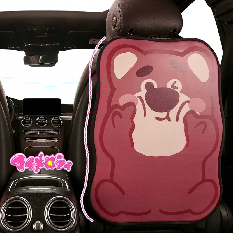 Strawberry Bear karikatúra autóülés hátsó védő, Niu Ma Craft, univerzális négy évszak használathoz, PU anyag, töltet: szivacs