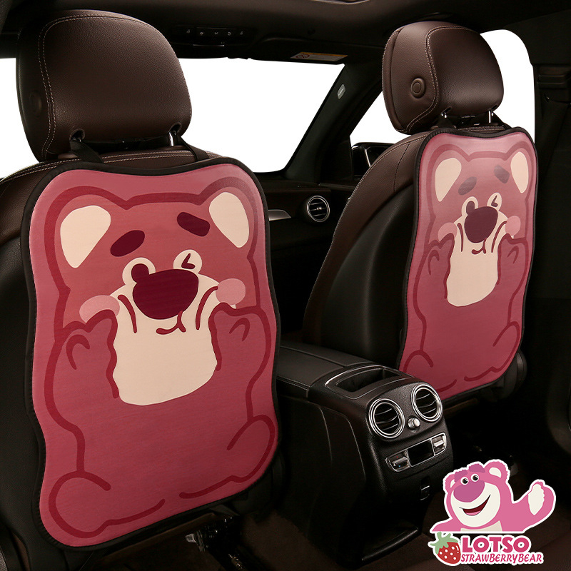 Strawberry Bear karikatúra autóülés hátsó védő, Niu Ma Craft, univerzális négy évszak használathoz, PU anyag, töltet: szivacs