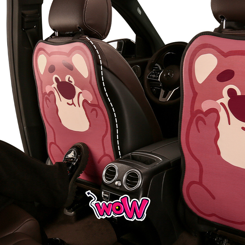 Strawberry Bear karikatúra autóülés hátsó védő, Niu Ma Craft, univerzális négy évszak használathoz, PU anyag, töltet: szivacs
