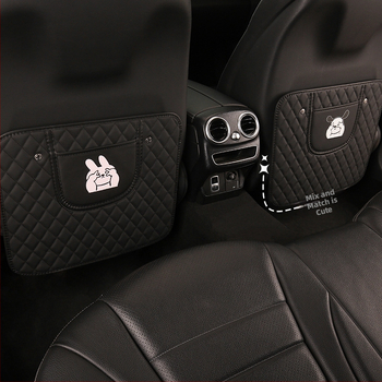 Autóülés hátsó támla anti-kick párna, hímzett nyuszis és kutyás mintával, univerzális, egész éves használatra, PU anyag, szivacs töltet