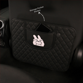 Autóülés hátsó támla anti-kick párna, hímzett nyuszis és kutyás mintával, univerzális, egész éves használatra, PU anyag, szivacs töltet