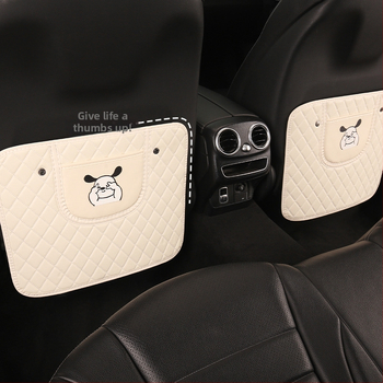 Autóülés hátsó támla anti-kick párna, hímzett nyuszis és kutyás mintával, univerzális, egész éves használatra, PU anyag, szivacs töltet