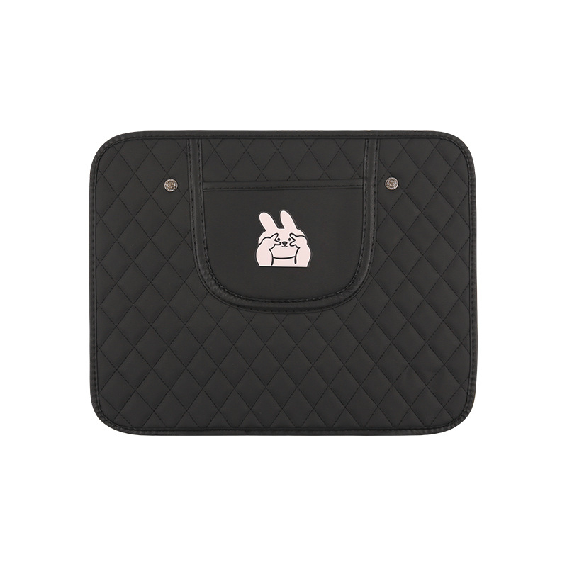 Autóülés hátsó támla anti-kick párna, hímzett nyuszis és kutyás mintával, univerzális, egész éves használatra, PU anyag, szivacs töltet