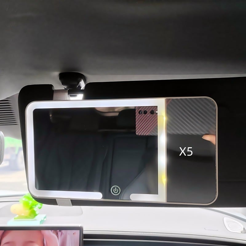 Automobilsko ogledalo za šminku s 5x povećanjem, HD površina, LED osvjetljenje, prilagodljivo trobojno svjetlo, univerzalno za auto.