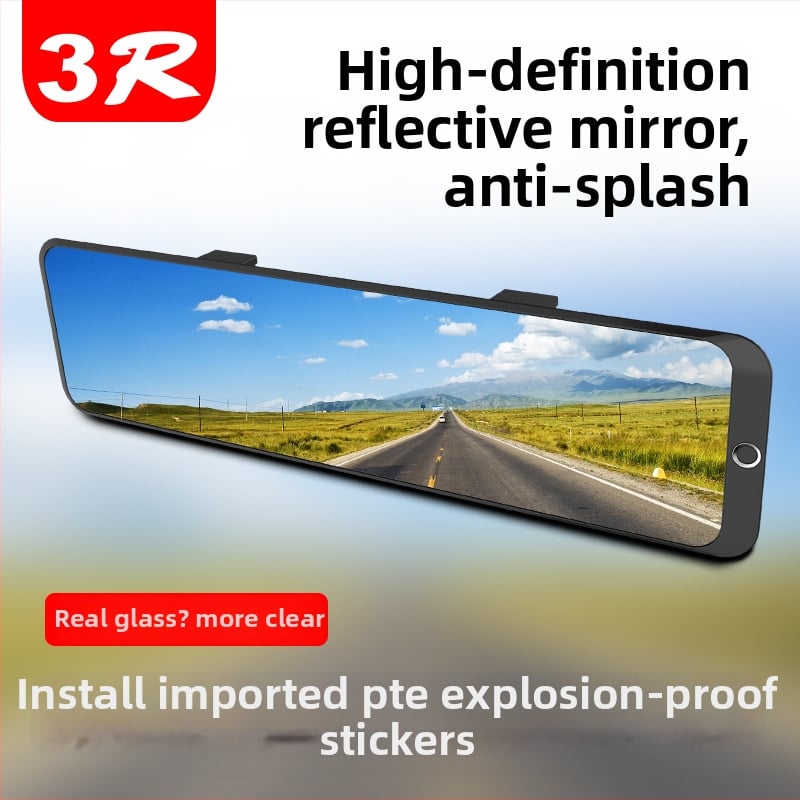 Belső visszapillantó tükör, 3R márka, nagy látómező, hosszú csík alakú műanyag keret, tükröződésmentes