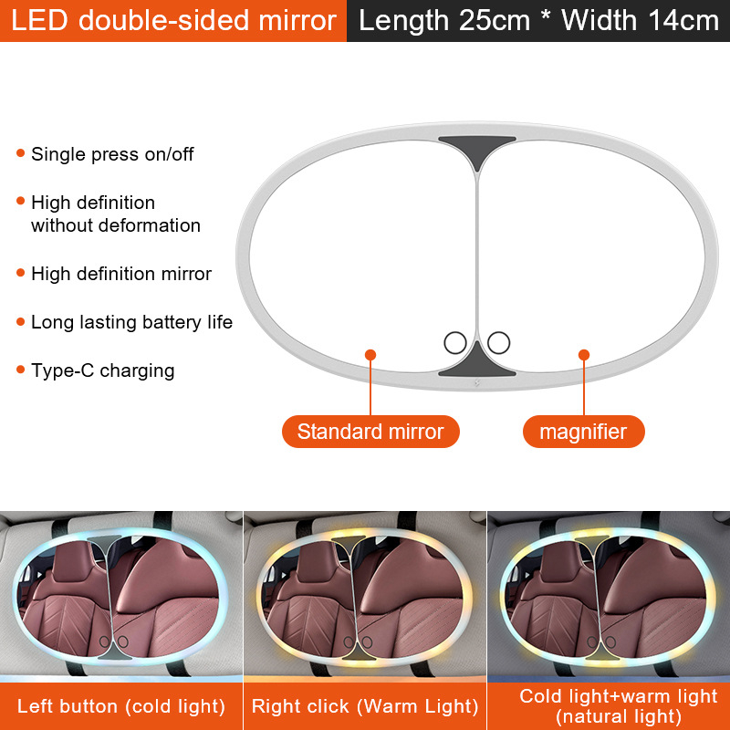 LED ogledalo za šminkanje u automobilu, za vizir za sunce, s LED osvjetljenjem na dodir, snap-on montaža, težina 325 g, marka Yeleno/yanilu