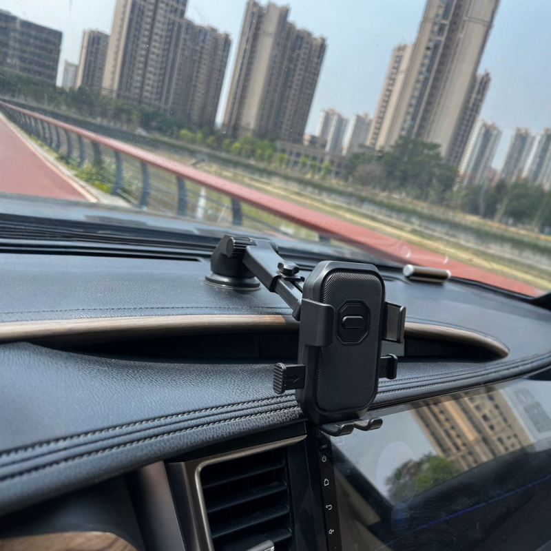 Autótelefon-tartó teleszkópos automata zármechanizmussal, központi konzolhoz tartó és vákuumos rögzítés a szélvédőhöz (7.5W)