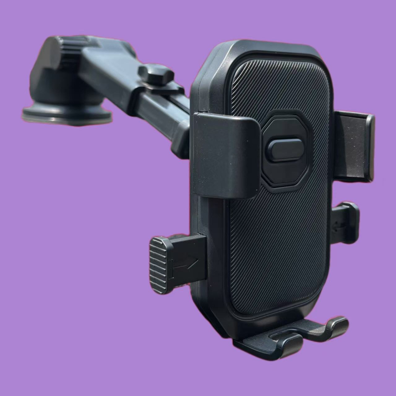 Autótelefon-tartó teleszkópos automata zármechanizmussal, központi konzolhoz tartó és vákuumos rögzítés a szélvédőhöz (7.5W)