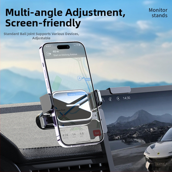 Autótelefon-tartó – alumíniumötvözet alap, automatikus zárás, univerzális középkonzol-kijelző kompatibilitás, kattintásos szerelés