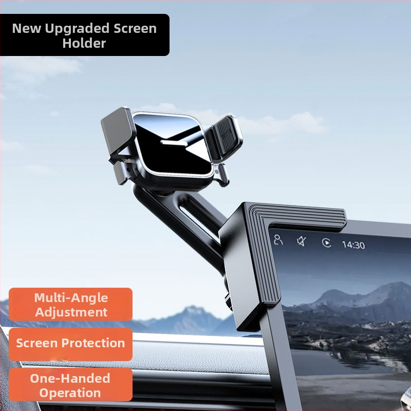 Autótelefon-tartó – alumíniumötvözet alap, automatikus zárás, univerzális középkonzol-kijelző kompatibilitás, kattintásos szerelés