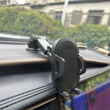 Teleszkópos autós telefontartó vákuumos rögzítéssel és automatikus zárással, illeszkedik az első üveghez, karbonszálas középkonzol felülettel