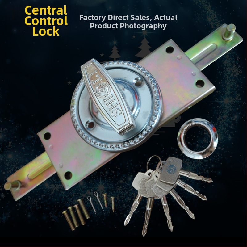 Drošības durvju roktura slēdzene ar spēcīgu centrālo slēdzeni, dzelzs korpuss, augšējās un apakšējās pretzagādzības stieņi, krusts slēdzējs, vidējais palīgslēdzējs