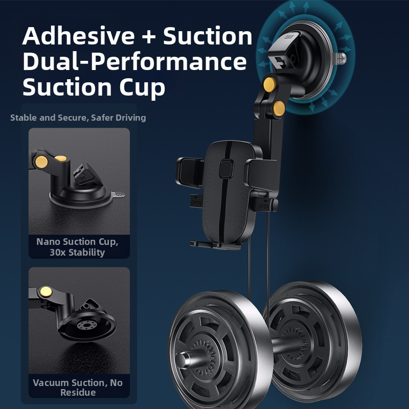 Autótelefon-tartó szívófejes alapú, műszerfalra szerelhető, 360°-os forgás, automatikus szorítás egygombos zárással