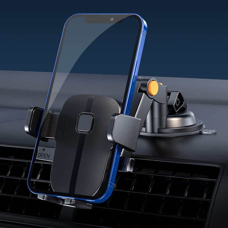 Autótelefon-tartó szívófejes alapú, műszerfalra szerelhető, 360°-os forgás, automatikus szorítás egygombos zárással