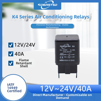 Korsted KS-K4 4-pinu auto relejs 12V/24V A/C ventilatoram, miglas lukturiem, centrālais slēdzējs