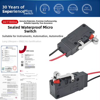 Zingear mikro jungiklis galinio bagažinės dangteliui, dulkėms atsparus, 1 000 000 ciklų, UL/ENEC sertifikuotas, 36V max.