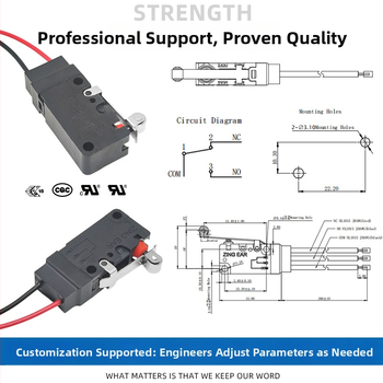 Zingear mikro jungiklis galinio bagažinės dangteliui, dulkėms atsparus, 1 000 000 ciklų, UL/ENEC sertifikuotas, 36V max.