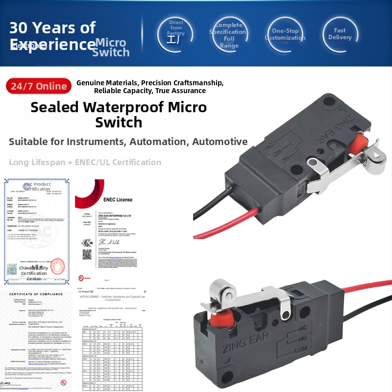 Zingear mikroslēdzis aizmugurējā bagāžnieka vāka automobiļiem, putekļu izturīgs, 1 milj. ciklu, UL/ENEC sertifikāts, 36V maksimāli.