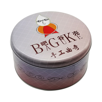 Метална кутия за бисквитки с релефно лого – кръгла кутия за опаковки, ламарина, CMYK офсетен печат