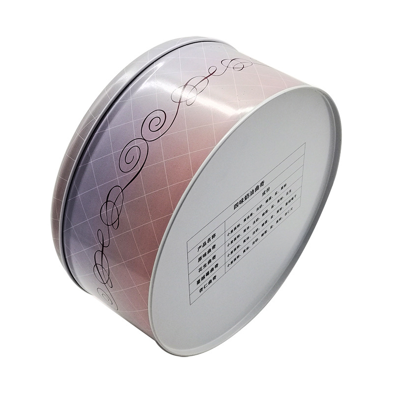 Метална кутия за бисквитки с релефно лого – кръгла кутия за опаковки, ламарина, CMYK офсетен печат