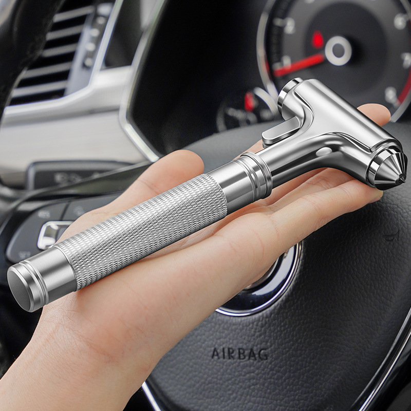 Автомобилен спешен чук за безопасност – 3-в-1 спасяващ инструмент с чупач на прозорци, алуминиева сплав + волфрамова стомана, 429 g