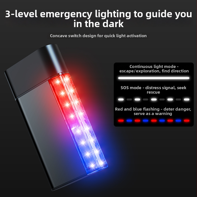 Auto sigurnosni čekić s LED svjetlom, otvaračem prozora i 3-in-1 hitnim osvjetljenjem; magnetska ugradnja; materijal: aluminijska legura + ABS + PC + čelik
