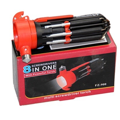 Auto sigurnosni čekić, 8-u-1 višenamjenski alat s LED svjetlom i odvijačem, plastični, 0,32 kg