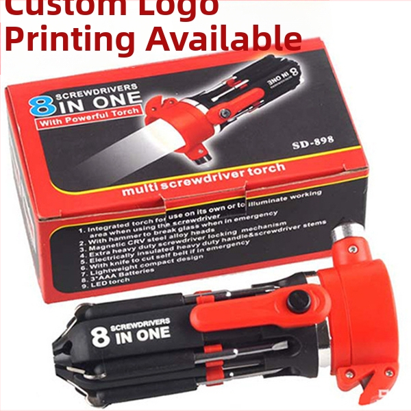 Auto sigurnosni čekić, 8-u-1 višenamjenski alat s LED svjetlom i odvijačem, plastični, 0,32 kg