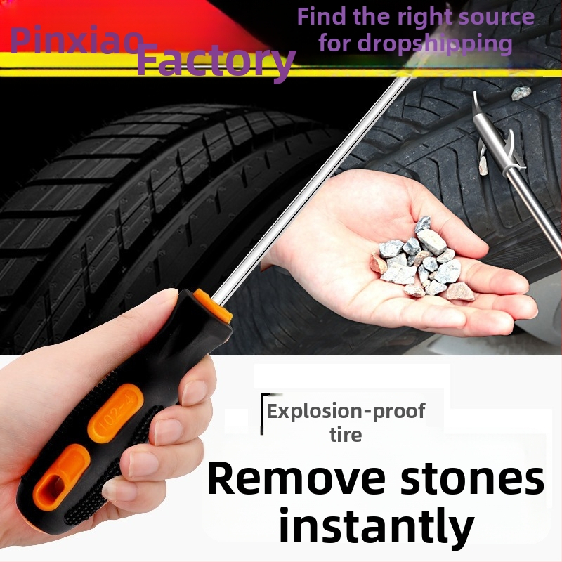 Daudzfunkcionāls riepu akmeņu tīrīšanas instruments automašīnai ar akmeņu noņemšanas āķi