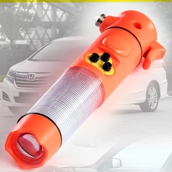 Hitna višefunkcionalna baterija – razbijač prozora, čekić, nužno osvjetljenje, upozoravajuće bljeskanje, 6-u-1; Materijal: plastika + metal; Težina: 0.2