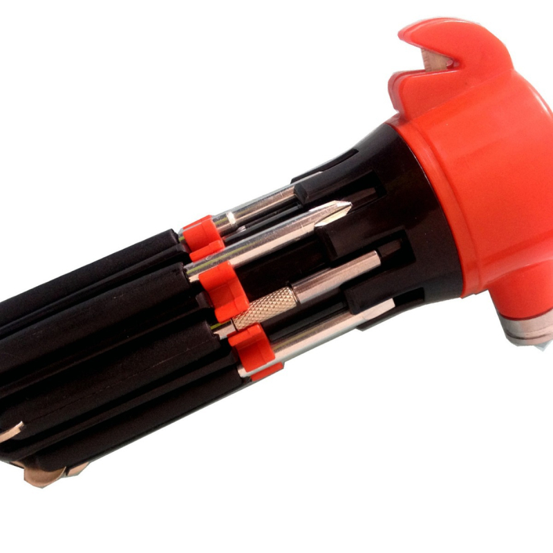 Auto drošības āmurs 8-in-1 ar LED gaismu un Phillips skrūvgriezi