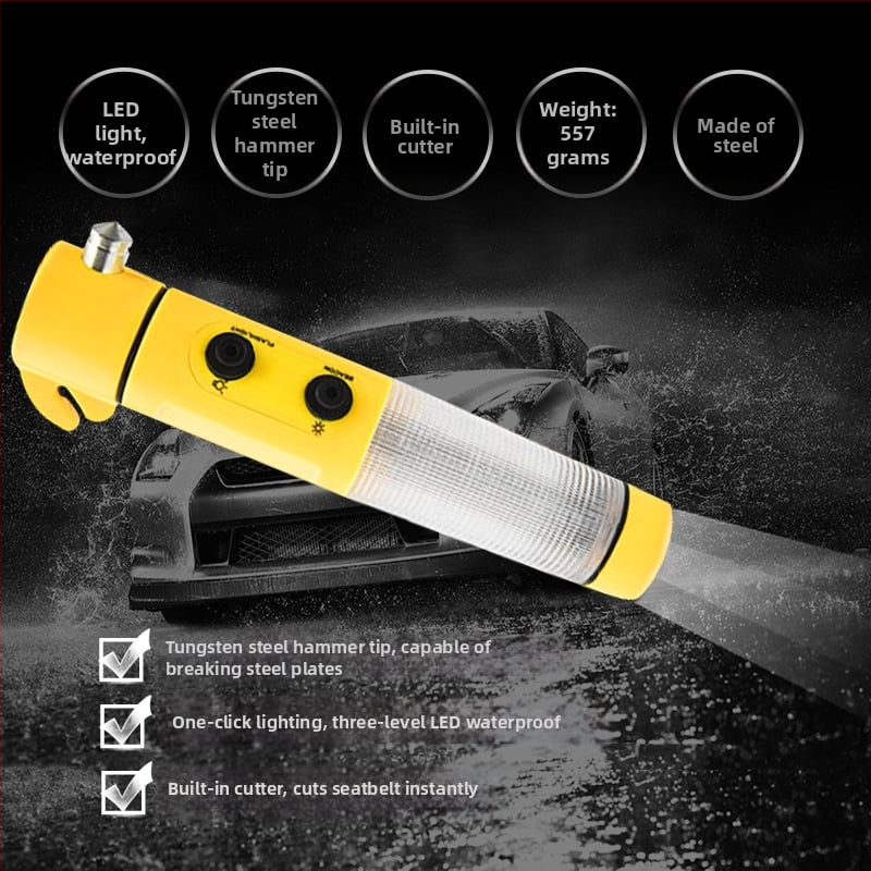 Automobilio saugumo plaktukas su LED žibintu, 4-in-1 avarinės priemonės: stiklo daužymas, ABS plastikas, 155 g, pritaikomas logotipas