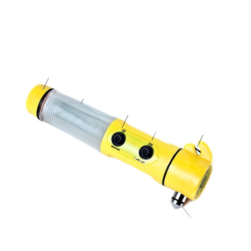 Σφυρί ασφαλείας αυτοκινήτου με φακό, 4-σε-1 εργαλείο έκτακτης ανάγκης: διάτρηση παραθύρων, ABS πλαστικό, 155 g, προσαρμοσμένο λογότυπο