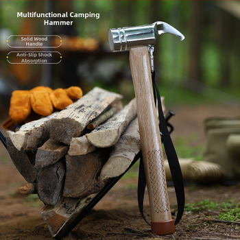 Kültéri többfunkciós acélkalapács, fából készült nyéllel, kempinghez és sátrakhoz, beépített szegkihúzóval