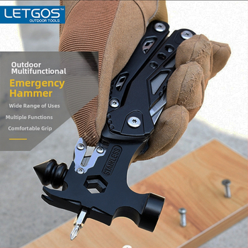 LETGOS Gelbėjimo lango atidarymo plaktukas — daugiafunkcinis sulankstomas išlikimo įrankis lauke, 2CR13 aliuminio lydinys, 0,4–0,5 kg, atidarytas ilgis 16–20 cm, 11–15 funkcijų