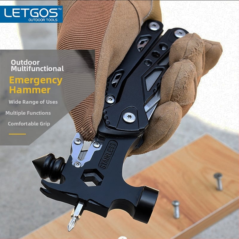 LETGOS Gelbėjimo lango atidarymo plaktukas — daugiafunkcinis sulankstomas išlikimo įrankis lauke, 2CR13 aliuminio lydinys, 0,4–0,5 kg, atidarytas ilgis 16–20 cm, 11–15 funkcijų