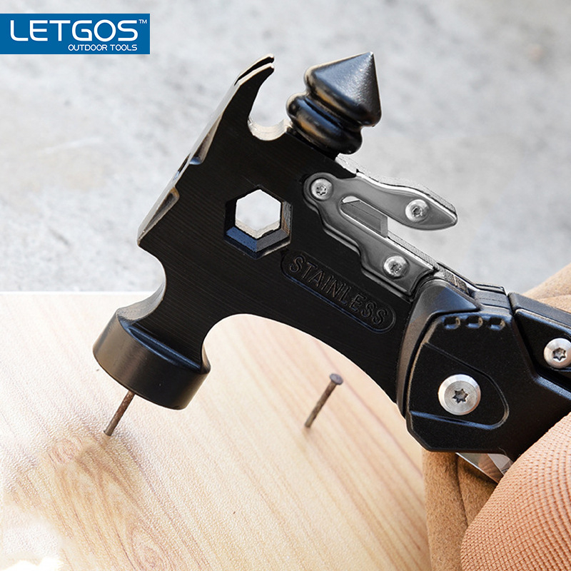 LETGOS Gelbėjimo lango atidarymo plaktukas — daugiafunkcinis sulankstomas išlikimo įrankis lauke, 2CR13 aliuminio lydinys, 0,4–0,5 kg, atidarytas ilgis 16–20 cm, 11–15 funkcijų