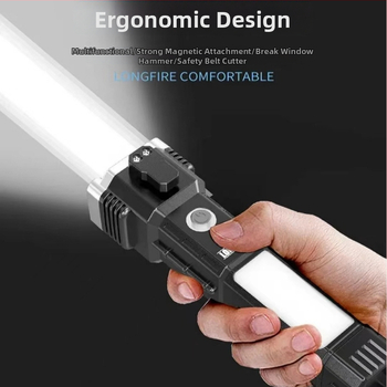 LED svjetiljka s automobilskim sigurnosnim čekićem, višenamjenska, punjiva, 5W, 1000mAh, ručno napajanje