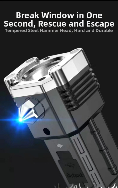 LED svjetiljka s automobilskim sigurnosnim čekićem, višenamjenska, punjiva, 5W, 1000mAh, ručno napajanje