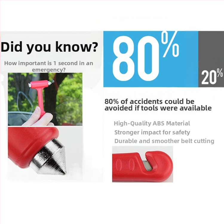 2‑in‑1 auto drošības āmurs, daudzfunkcionāls logu laušanas āmurs, glābšanas nazis, sakausējums + plastmasa, 0.12 kg