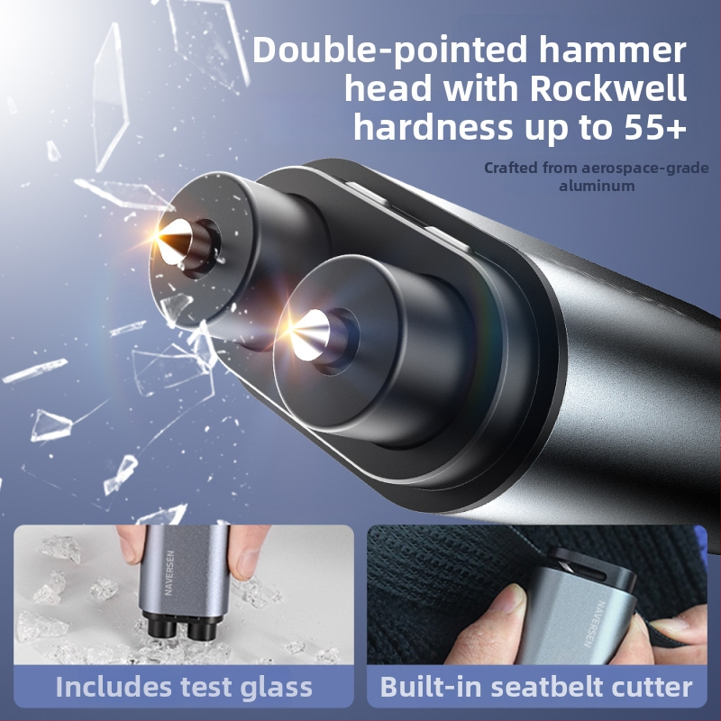 Navison Transportlīdzekļa pilnmetāla glābšanas āmurs ar logu plaisāšanas funkciju, ārkārtas evakuācija, daudzfunkcionāls, volframa tērauda galva