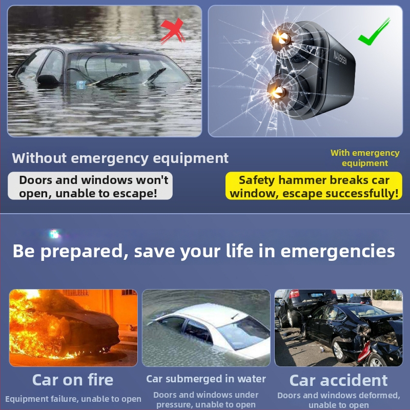 Navison Transportlīdzekļa pilnmetāla glābšanas āmurs ar logu plaisāšanas funkciju, ārkārtas evakuācija, daudzfunkcionāls, volframa tērauda galva