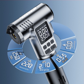 Pompa auto fără fir cu afișaj digital, cioc de siguranță, spargător de geam și tăietor pentru centură; corp ABS, debit de aer 30 L/min, baterie Li-ion 7.4V, <80W, autonomie 5–20 min