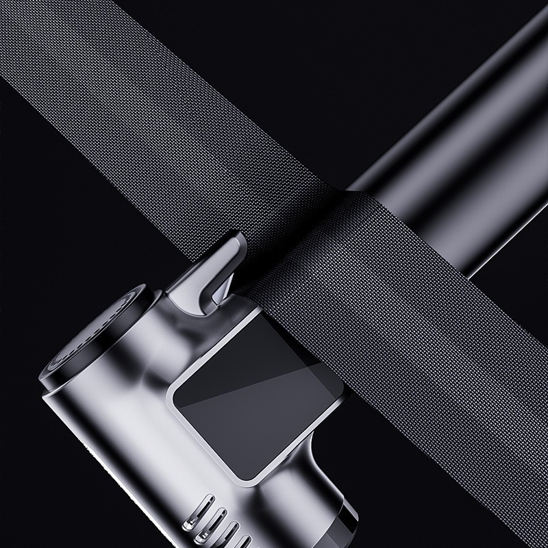 Pompa auto fără fir cu afișaj digital, cioc de siguranță, spargător de geam și tăietor pentru centură; corp ABS, debit de aer 30 L/min, baterie Li-ion 7.4V, <80W, autonomie 5–20 min