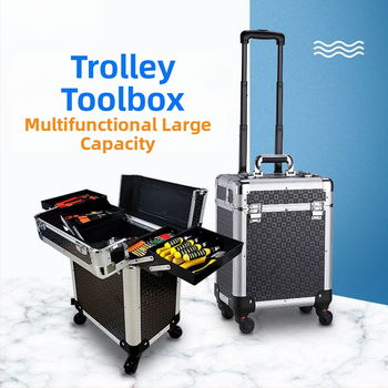 Műanyag szerszámosláda görgőkkel, többfunkciós tároló elektromos és bútorjavításokhoz, ipari színvonal.