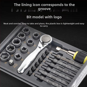 30-in-1 komplektsocket atslēgas komplekts ar ratchet skrūvgriezi mājsaimniecības un mašīnu remontam, S2 sakausējuma tērauds